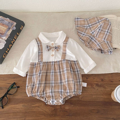 【BABY】チェック切替ロンパース＆帽子SK103613