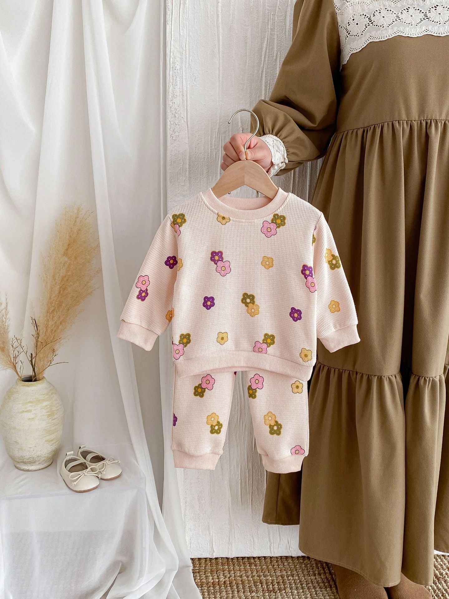 【BABY&KID】ワッフル花柄ピンクセットアップSK022404