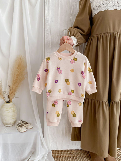 【BABY&KID】ワッフル花柄ピンクセットアップSK022404