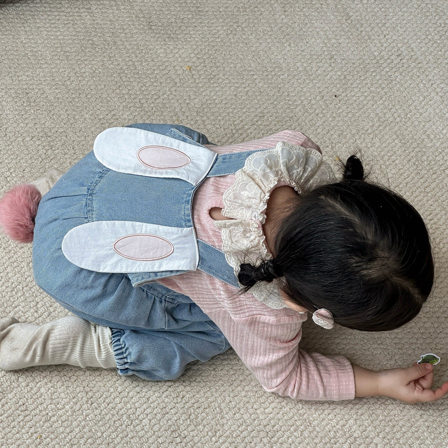 【BABY】うさ耳デニムサロペットパンツ/レース襟TシャツSK100446