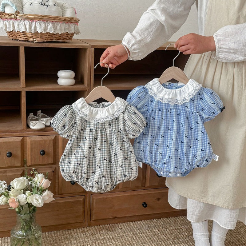 【BABY】夏新作 蝶結びパフスリーブロンパースSK104911