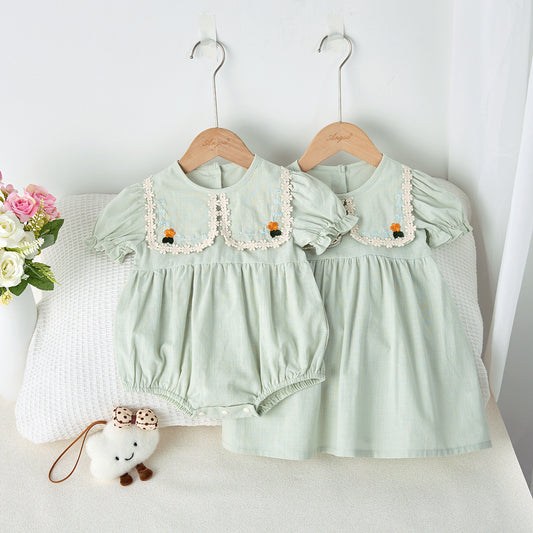 【BABY&KID】夏新作 フリル刺繍襟ロンパース、ワンピースSK092635