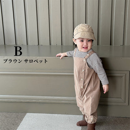 【BABY】マルチボタン付きサロペット、ボーダーTシャツSK010329
