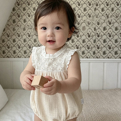 【BABY】夏新作レース切り替えシワ加工ロンパースSK106520