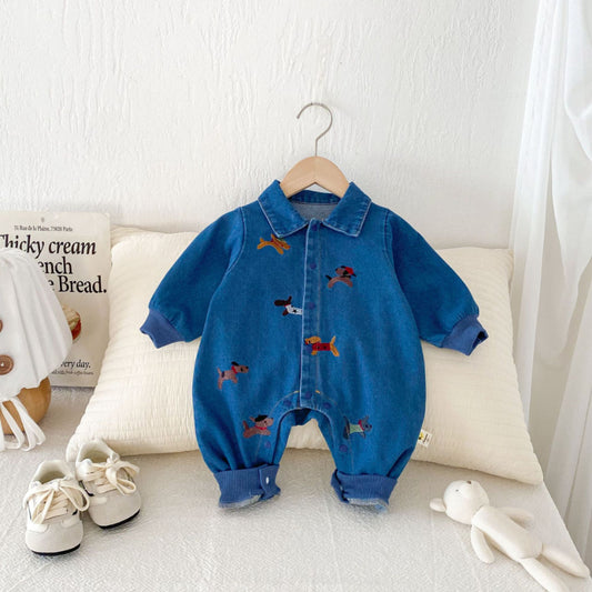 【BABY】アニマル刺繍デニムカバーオールSK100316