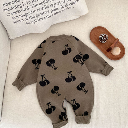 【BABY】チェリー柄ニット編みオールインワンSK032101