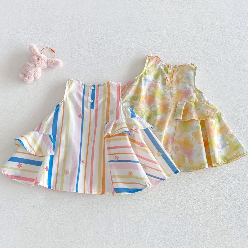 【BABY&KID】夏新作うさぎプリント、ストライプワンピースSK106115