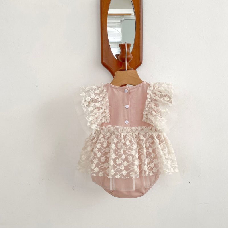 【BABY】夏新作 レース刺繍ロンパースワンピースSK080105
