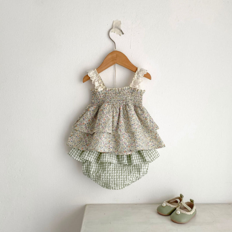 【BABY&KID】夏新作 グリーン蝶結び付きセットアップSK080108
