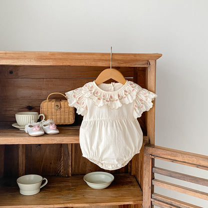 【BABY】夏新作 オールコットン刺繍花襟ロンパースSK062310