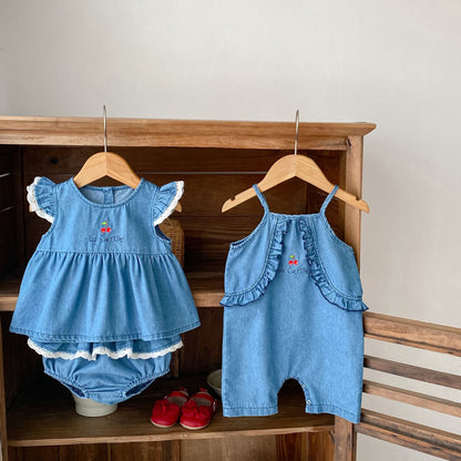 【BABY】夏新作 チェリー刺繍ロンパースorセットアップSK062709