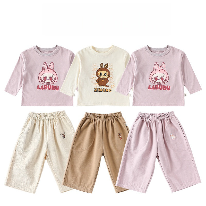 【BABY&KID】北欧風カートゥーンプリントTシャツ、無地パンツSK101332