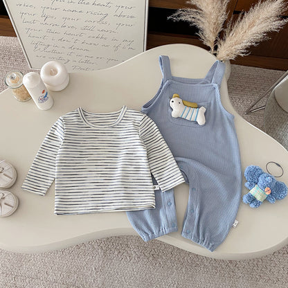 【BABY】いぬサロペットパンツ&ボーダートップス2点セットSK100404