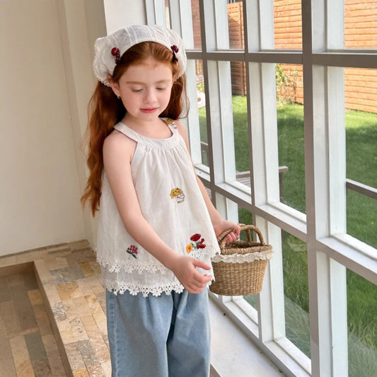 【BABY&KID】夏新作 刺繍ホルターネックタンクトップSK082319