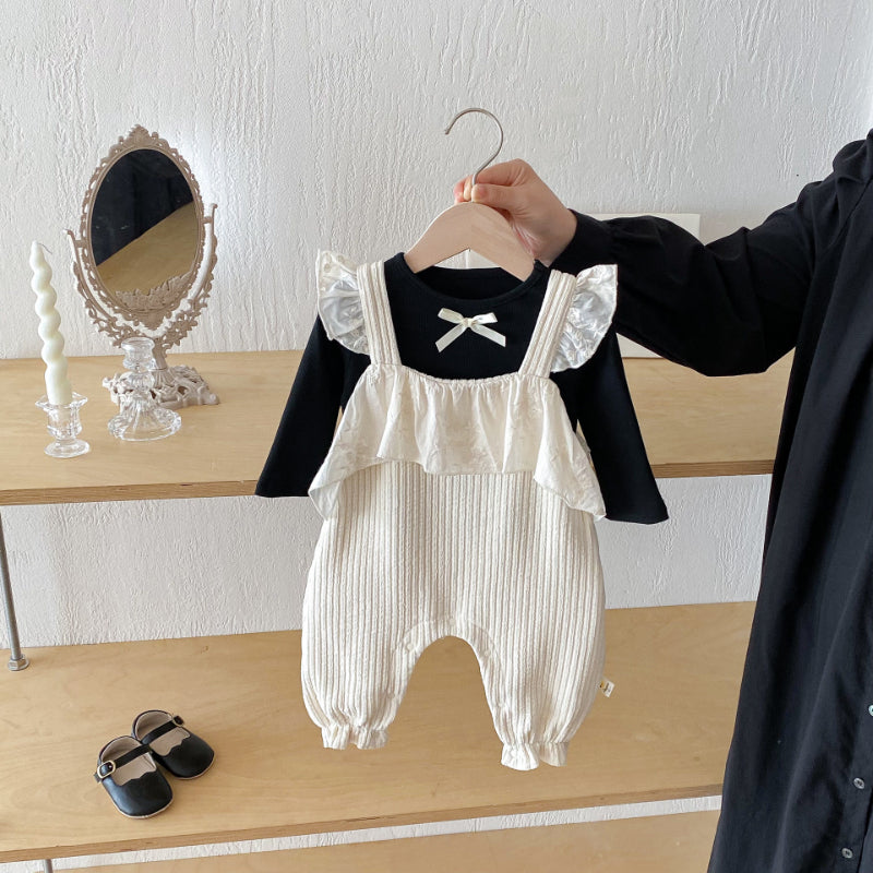【BABY】コットンリブフリルサロペットロンパースSK100312