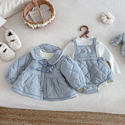 【BABY】冬新作 リボン裏起毛キャミロンパース、アウターSK102126
