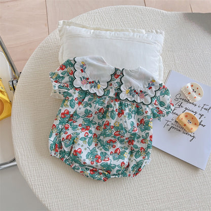 【BABY】夏新作 フラワー刺繍ロンパースSK092105