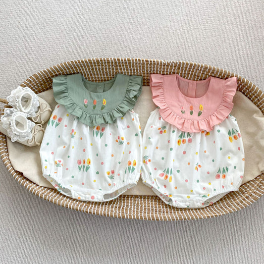 【BABY】夏新作 スイートフラワー刺繍ロンパースSKO70703