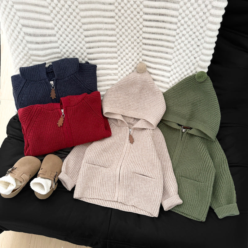 【BABY&KID】冬新作無地フード付きニットカーディガンSK103010