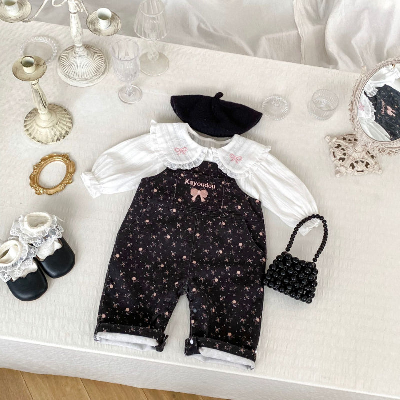 【BABY】リボンサロペット、リボン刺繍襟ブラウスSK100834