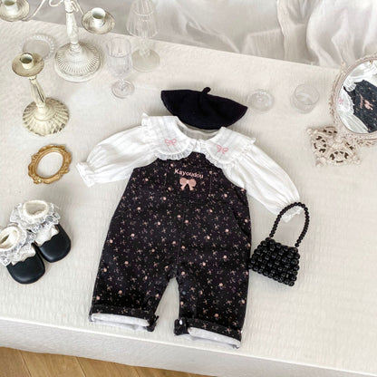 【BABY】リボンサロペット、リボン刺繍襟ブラウスSK100834