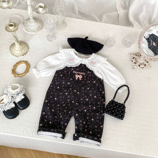 【BABY】リボンサロペット、リボン刺繍襟ブラウスSK100834