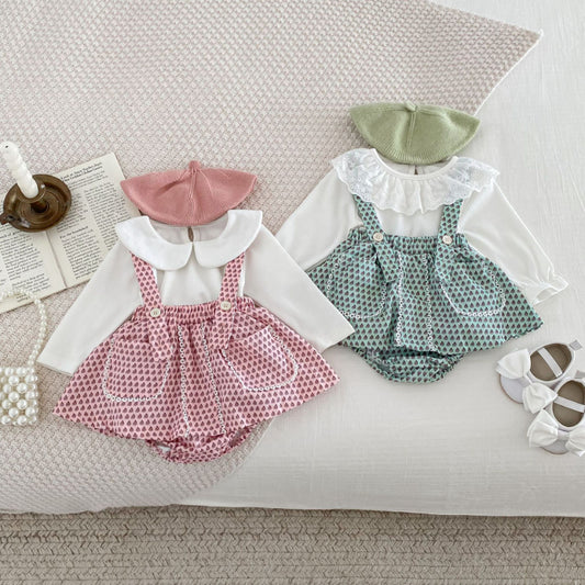 【BABY】花柄サロペットスカート、長袖TシャツSK100331