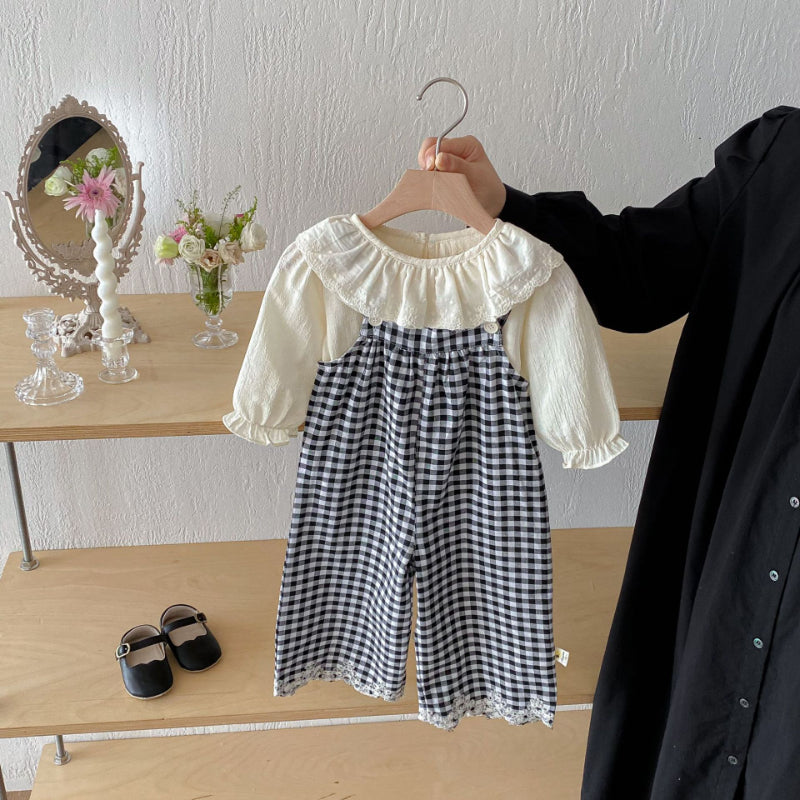 【BABY&KID】カバーオールサロペット＆レース襟インナー2点セットSK092322