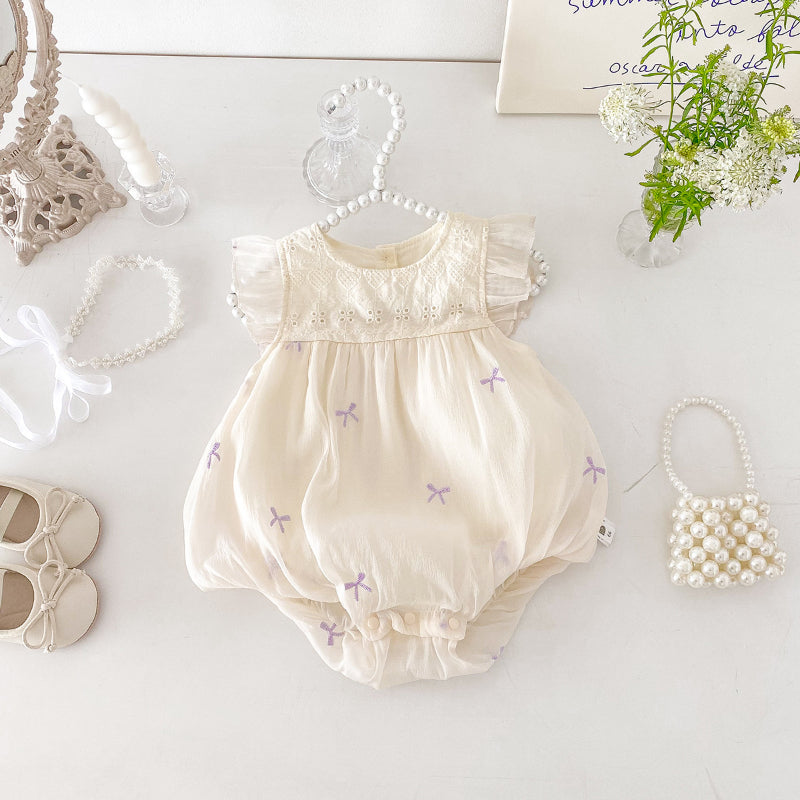 【BABY】夏新作 刺繍蝶結び柄ロンパースSK090602