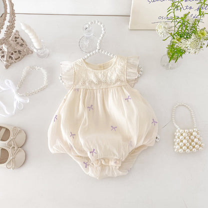 【BABY】夏新作 刺繍蝶結び柄ロンパースSK090602