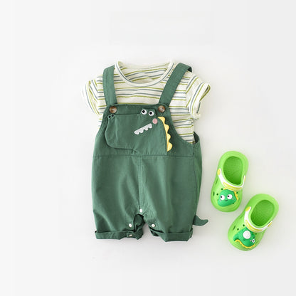 【BABY】夏新作 恐竜サロペット&爽やかボーダーＴシャツSK070815