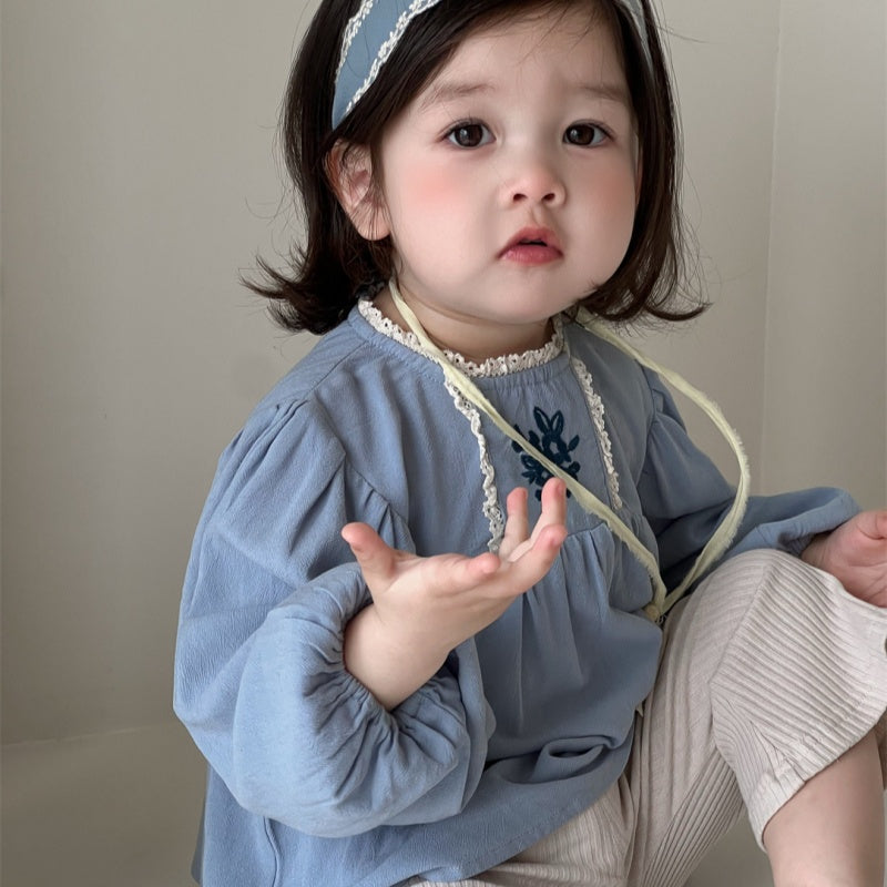 【BABY】刺繍ブラウス、リブベルボトムパンツSK100836