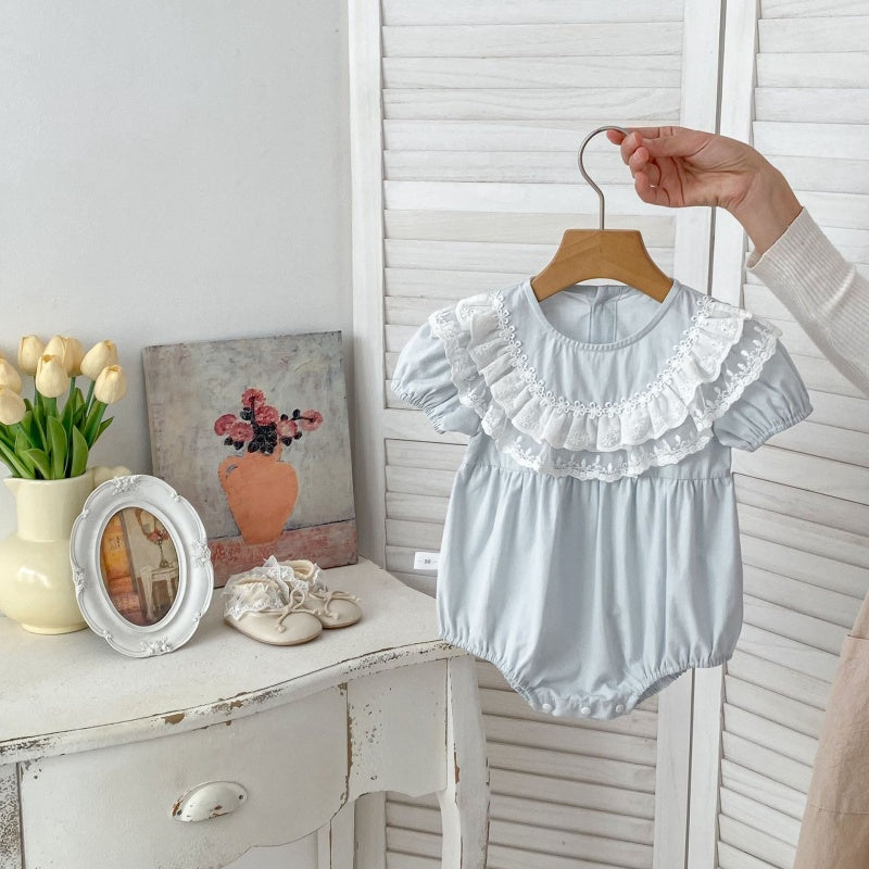 【BABY】夏新作 二重レースパフスリーブロンパースSK104908