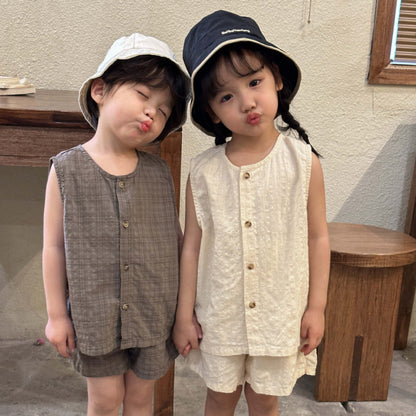 【BABY＆KID】夏新作 ノースリーブ無地セットアップ SK063003