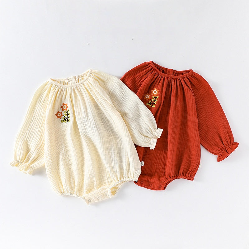 【BABY】北欧風花柄刺繍ロンパースSK010308