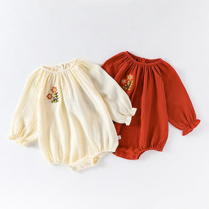 【BABY】北欧風花柄刺繍ロンパースSK010308