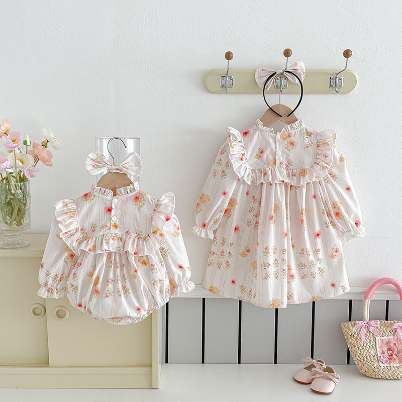 【姉妹服】カラフル花柄ロンパース、ワンピースSK101138