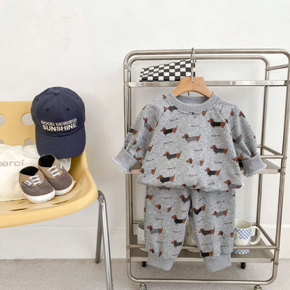 【BABY&KID】キュートなダックスフンドプリントセットアップSK092721