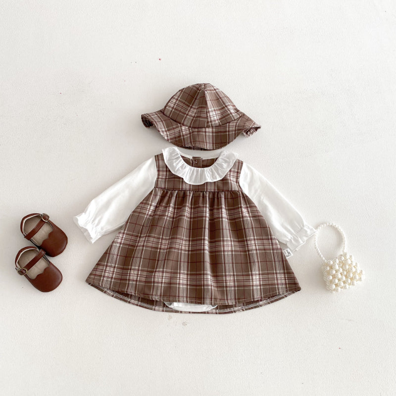 【BABY】チェックロンパースワンピ＆帽子SK103624