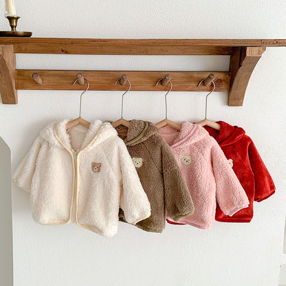 【BABY&KID】冬新作くまフード付きもふもふバイカラーコートSK11328