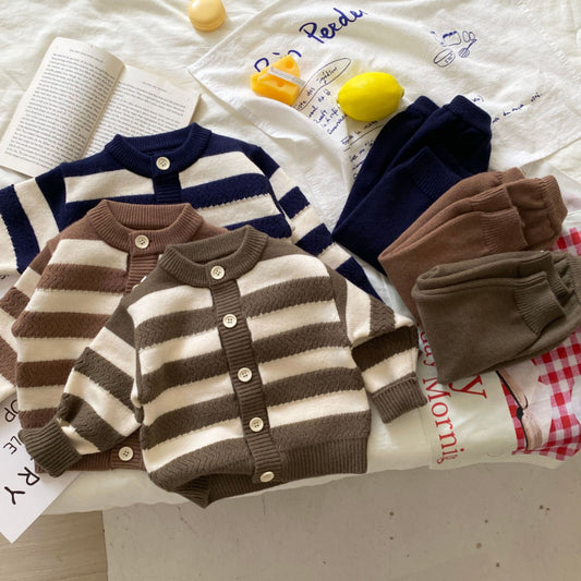 【BABY】クルーネックボーダー長袖ニットセットアップSK092905