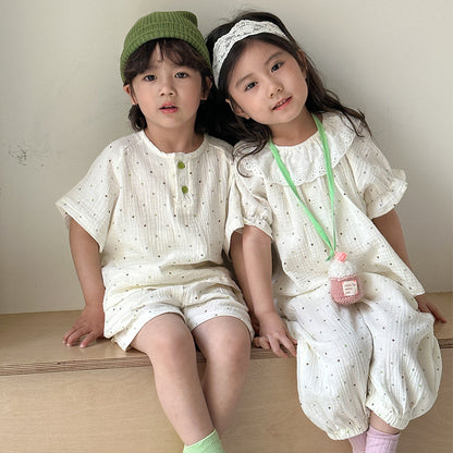 【BABY＆KID】夏新作 純綿ガーゼドット柄スーツSK063019