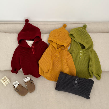 【BABY&KID】冬新作フード付きニットプルオーバーSK103011