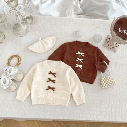 【BABY&KID】蝶結びニットカーデ、裏起毛レースパンツSK101438