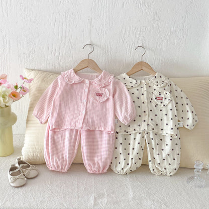 【BABY】ドット、チェックルームウェアセットアップSK100528