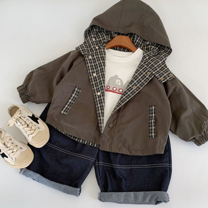 【BABY&KID】無地orチェックリバーシブルコートSK100502