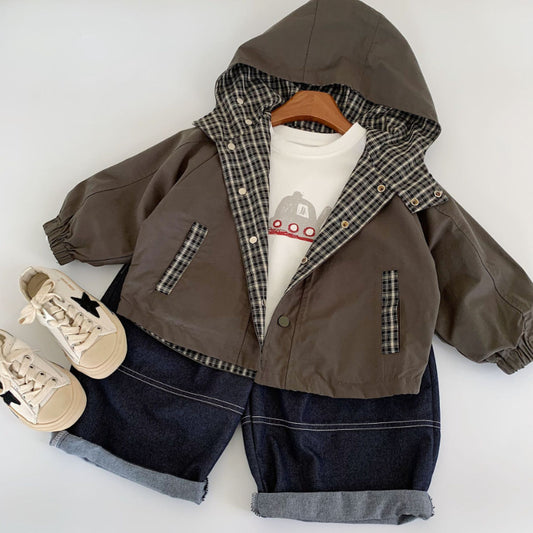 【BABY&KID】無地orチェックリバーシブルコートSK100502