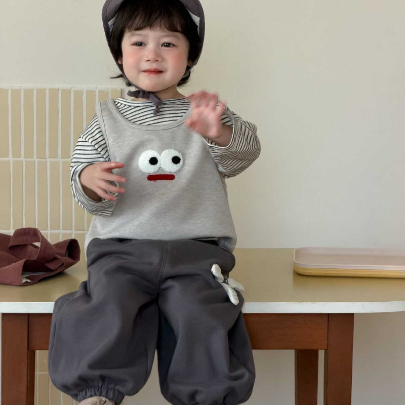 【BABY&KID】おめめ柄ベスト、ボーダー長袖、カジュアルパンツSK104007