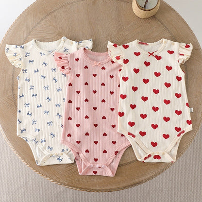 【BABY】夏新作 北欧風 フリル袖クルーネックロンパースSK091303
