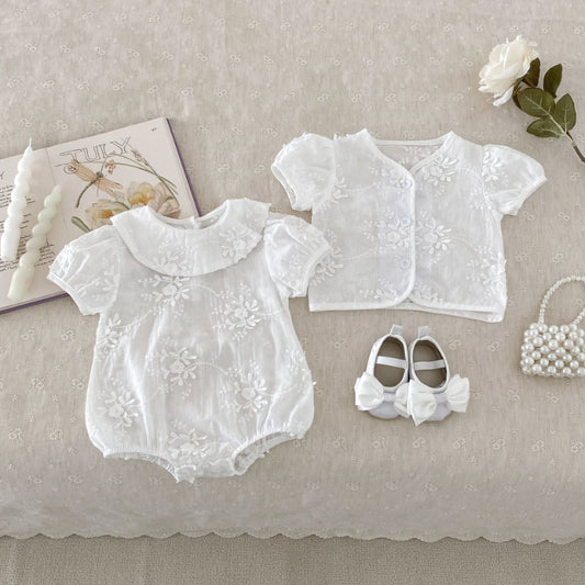 【BABY】夏新作 フラワー刺繍ロンパース、カーディガンSK072313